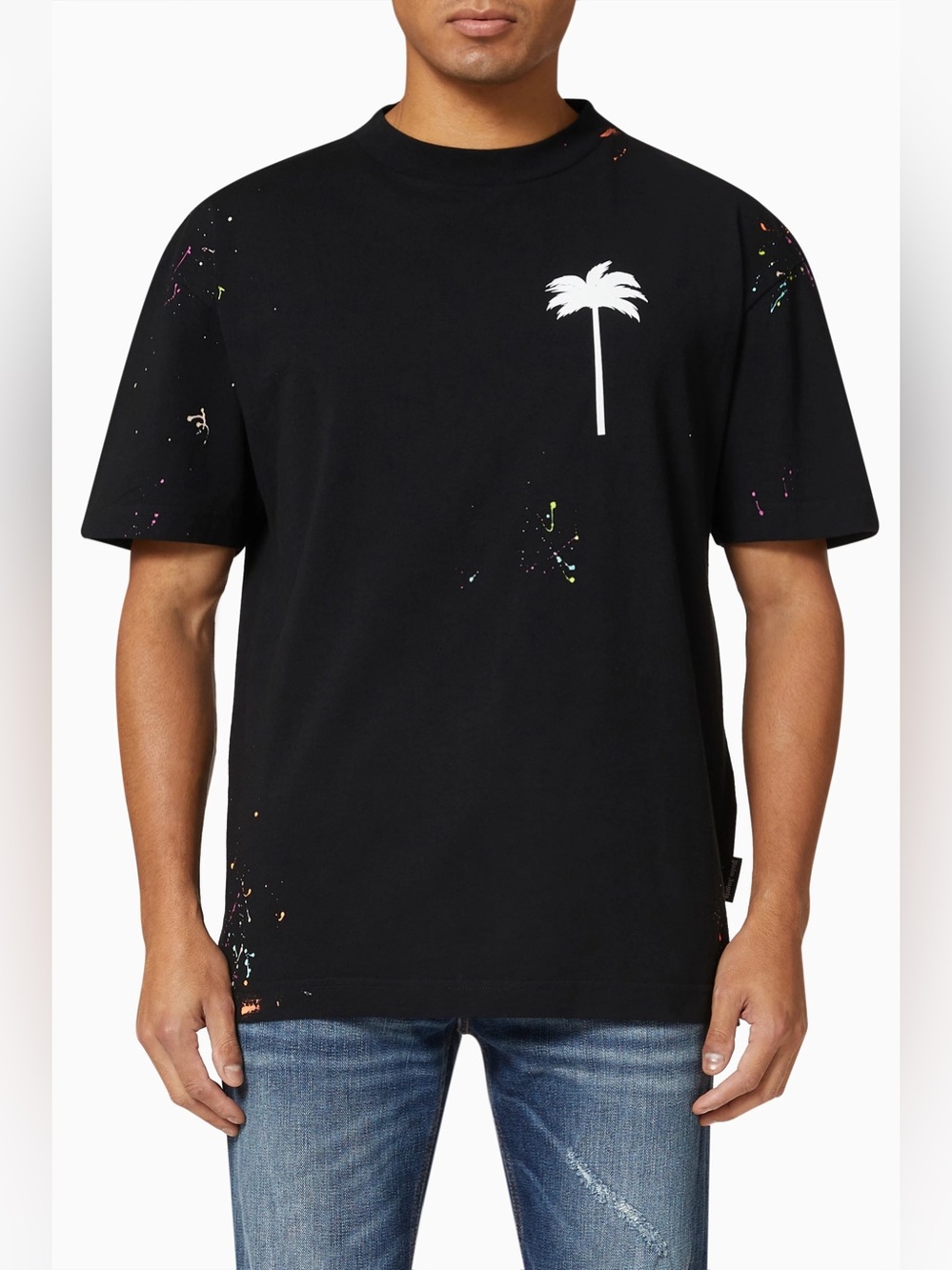 Palm Angels Paint Splatter Logo-Print T-shirt Black Men's Sz XL Mens
May A-1)